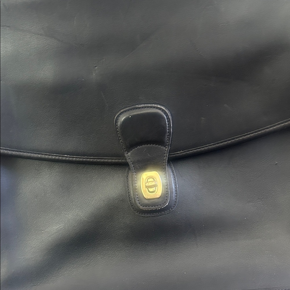 Coach Black Leather Briefcase with Gold-Tone Turn Lock